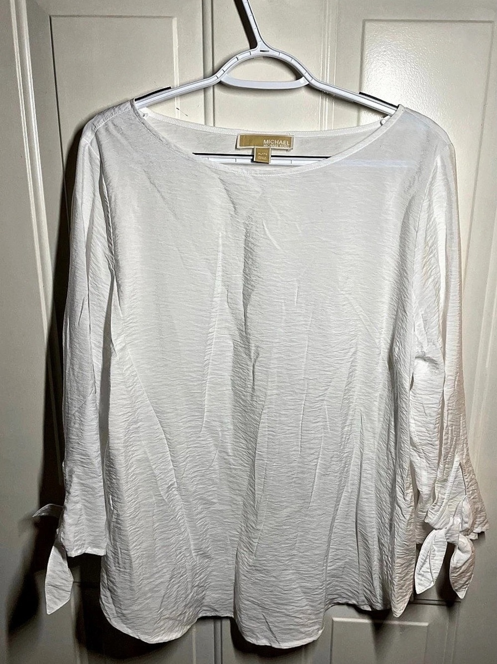 Michael Michael Kors White Crinkle 3/4-Sleeve Top XL